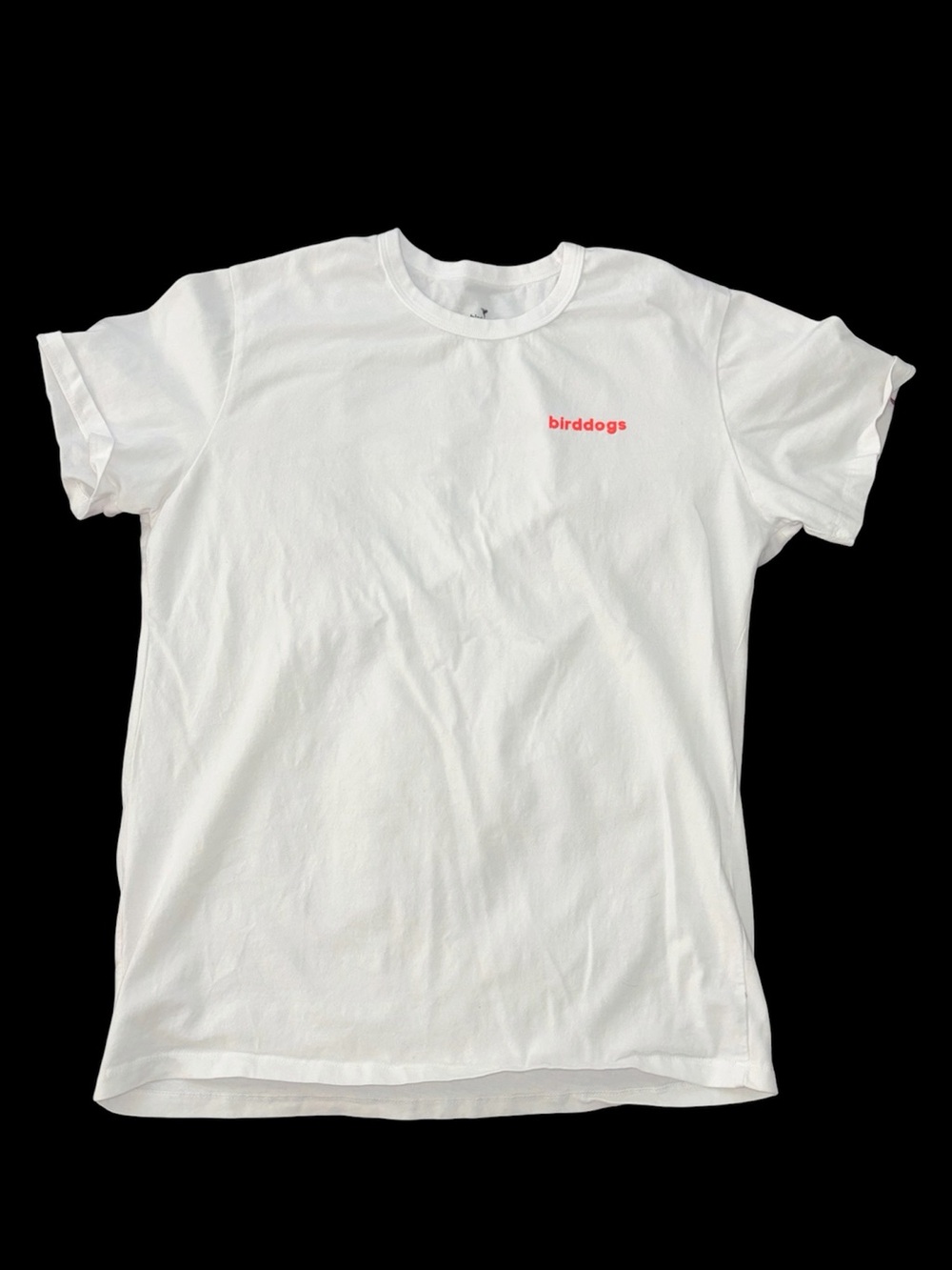 Birddogs White Tee with Small coral Logo